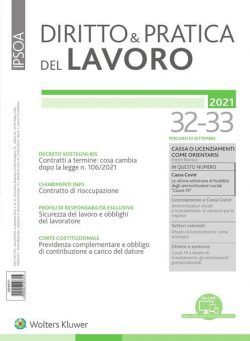 Diritto e Pratica del Lavoro – 4 Settembre 2021