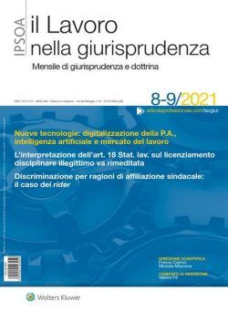 Il lavoro nella giurisprudenza – Agosto-Settembre 2021