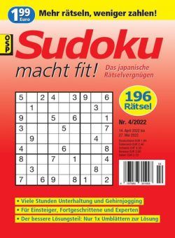 Sudoku macht fit – Nr 4 2022