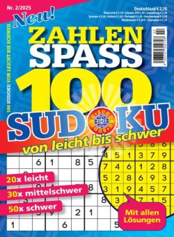 100 Sudoku von leicht bis schwer – April 2025